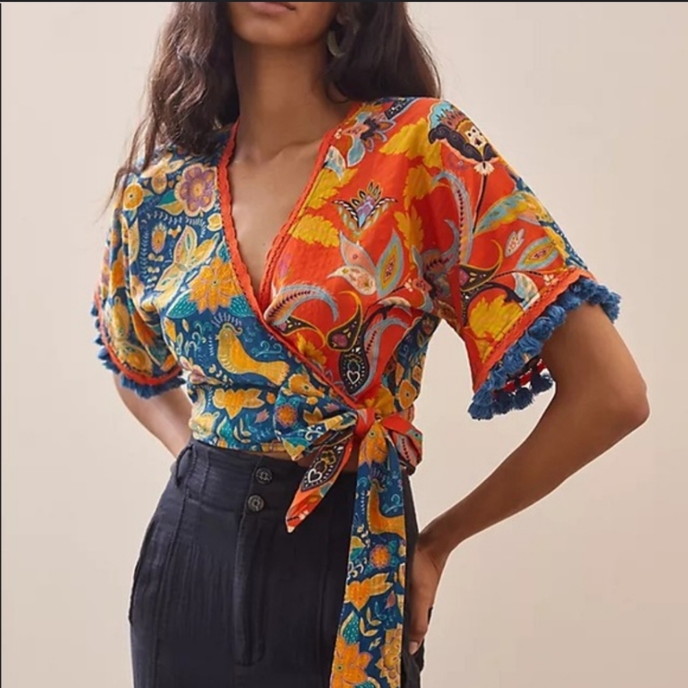 Anthropologie Multicolor Floral Wrap Blouse